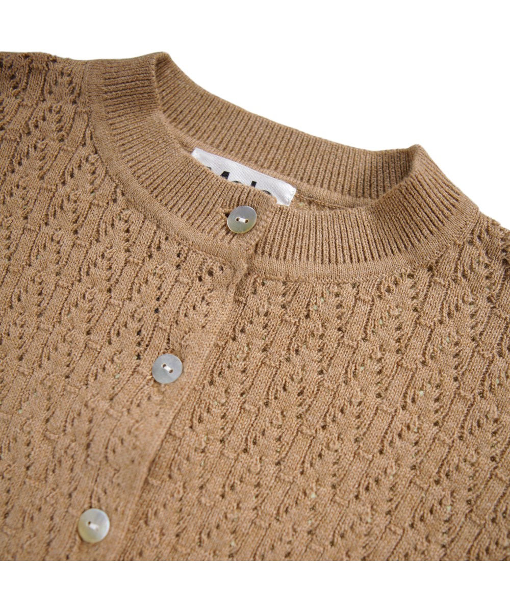Gillian - Pomeranian - Classic brown cardigan for children made of wool and cotton.