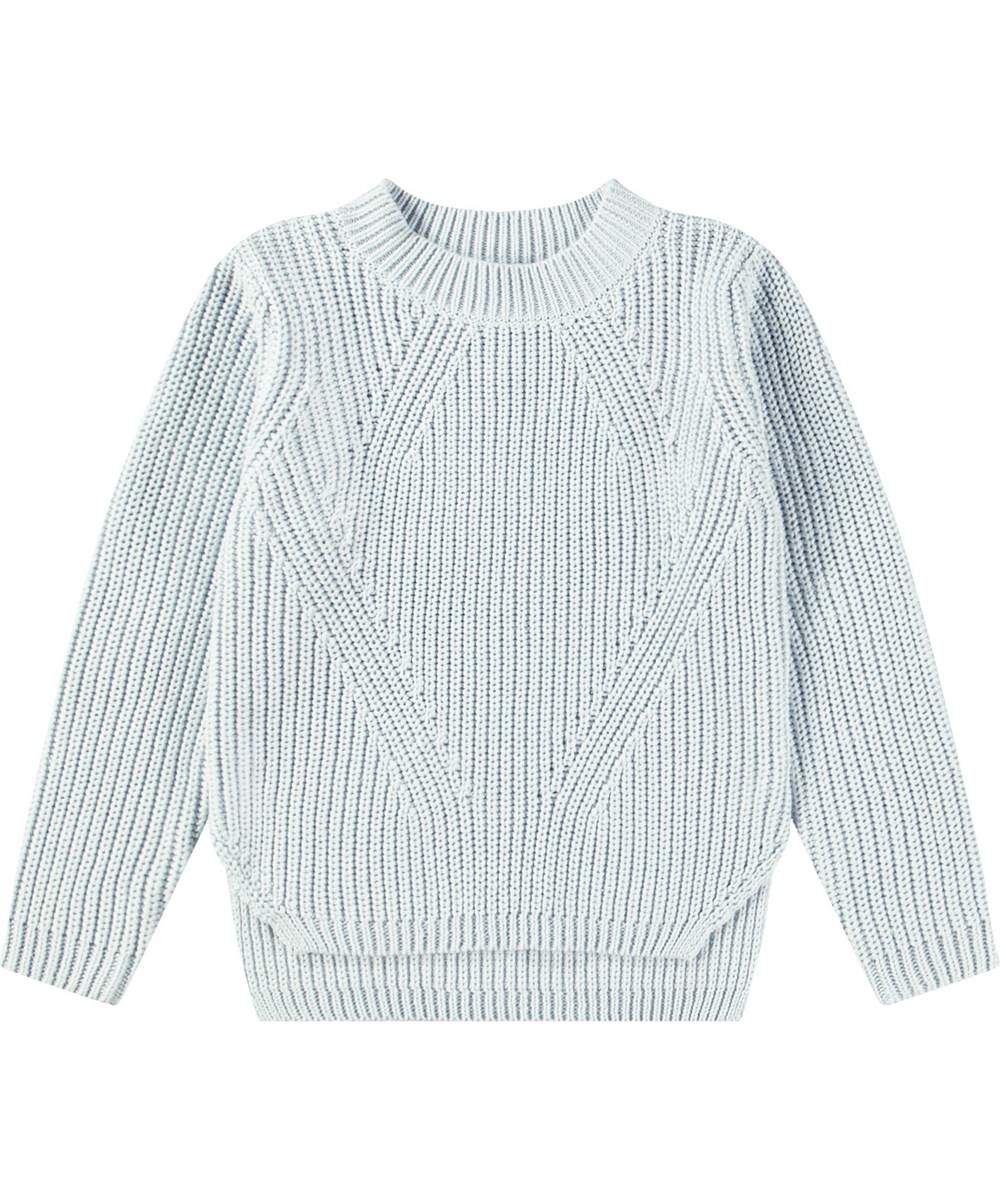 Gillis - Skywriting - Light blue knitted jumper for children in soft organic cotton with a round neck.