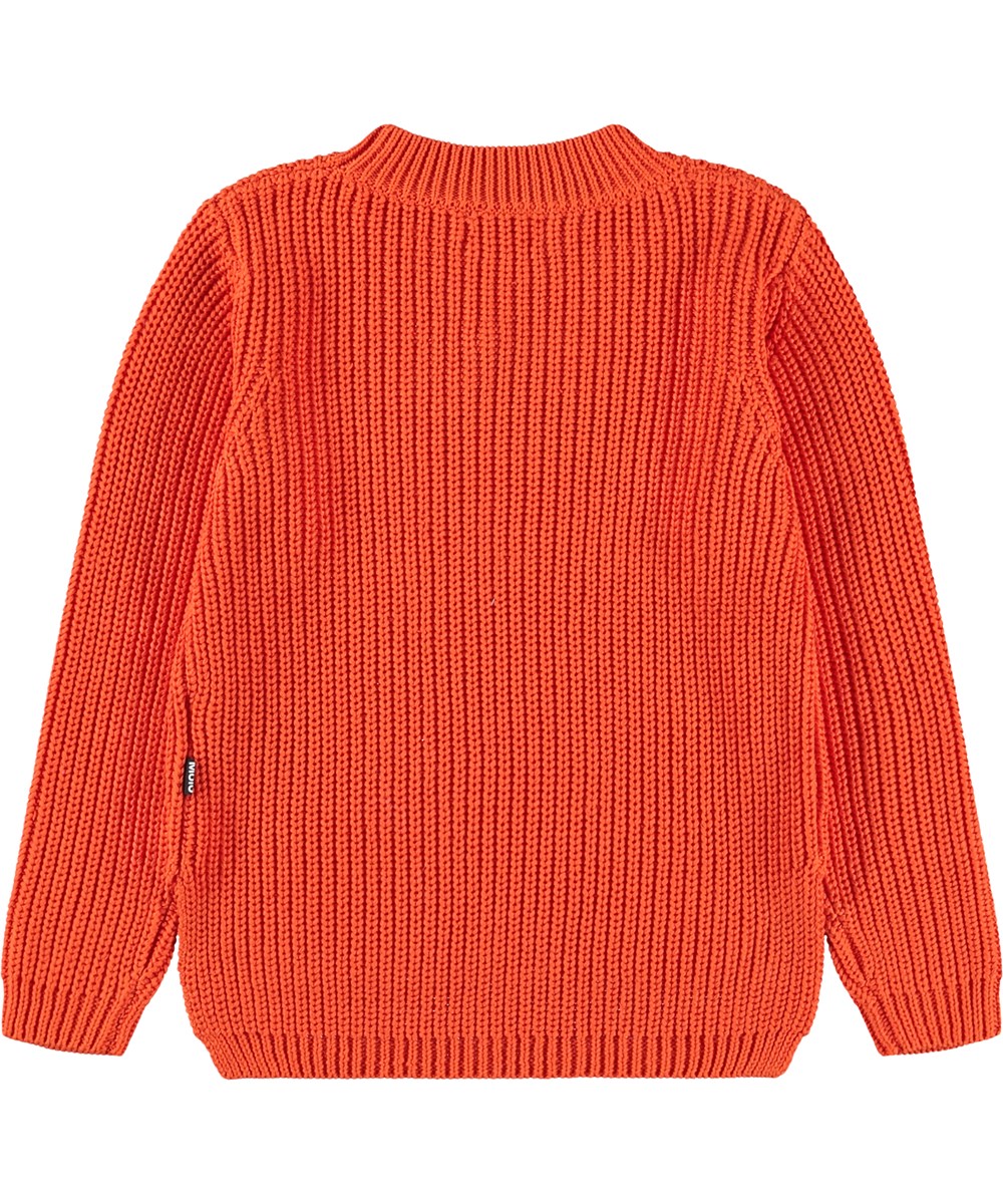 Gillis - Rising Sun - Orange long-sleeved knitted sweater for children made of soft organic cotton with a round neck.