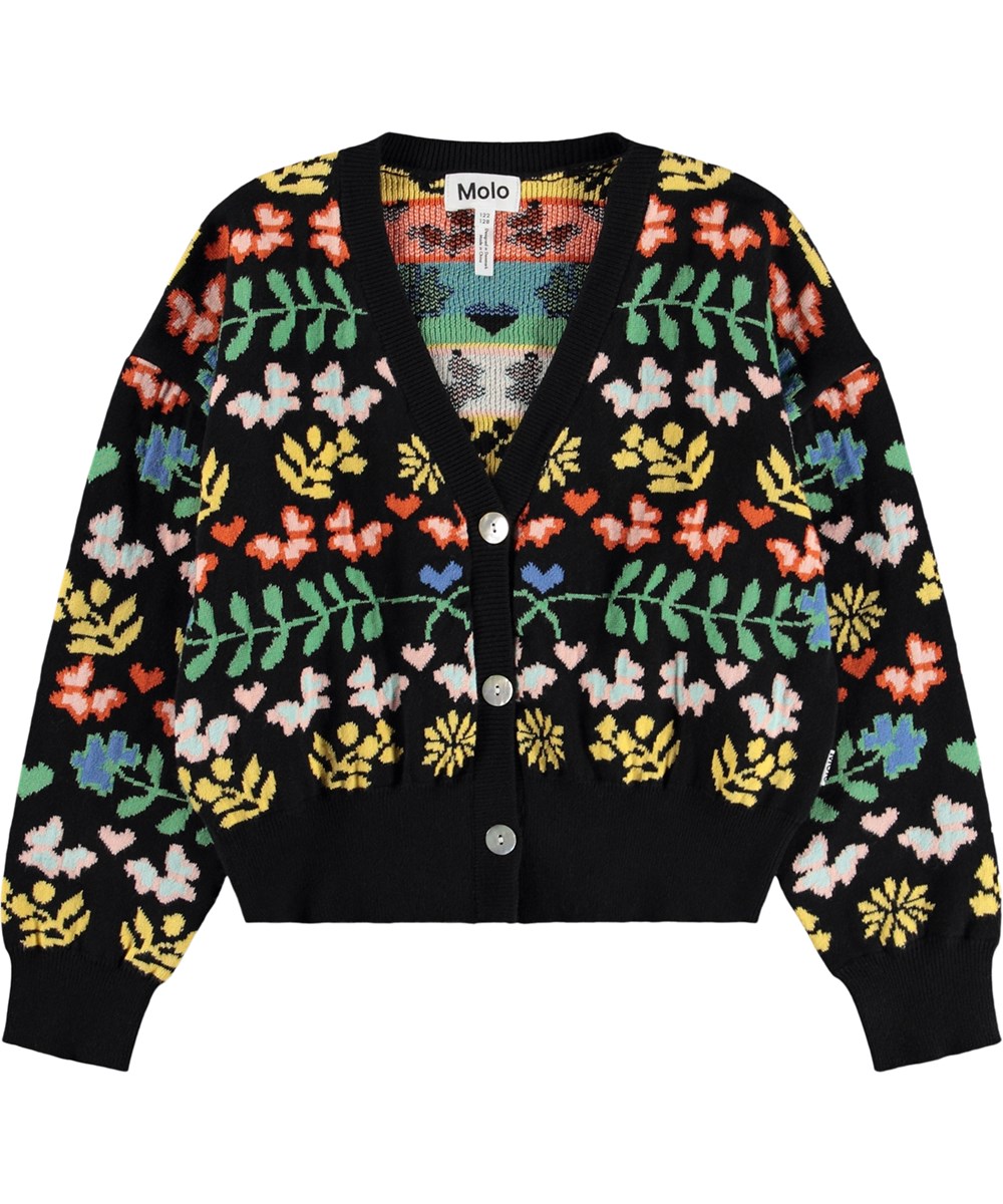 Gilly - Flower Joy - Black cotton cardigan for children