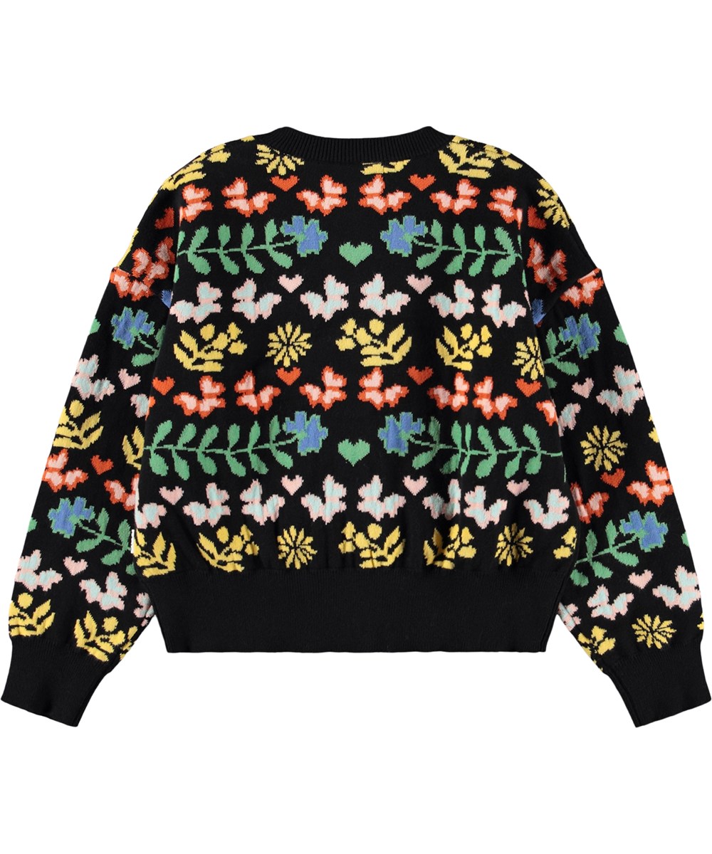 Gilly - Flower Joy - Black cotton cardigan for children