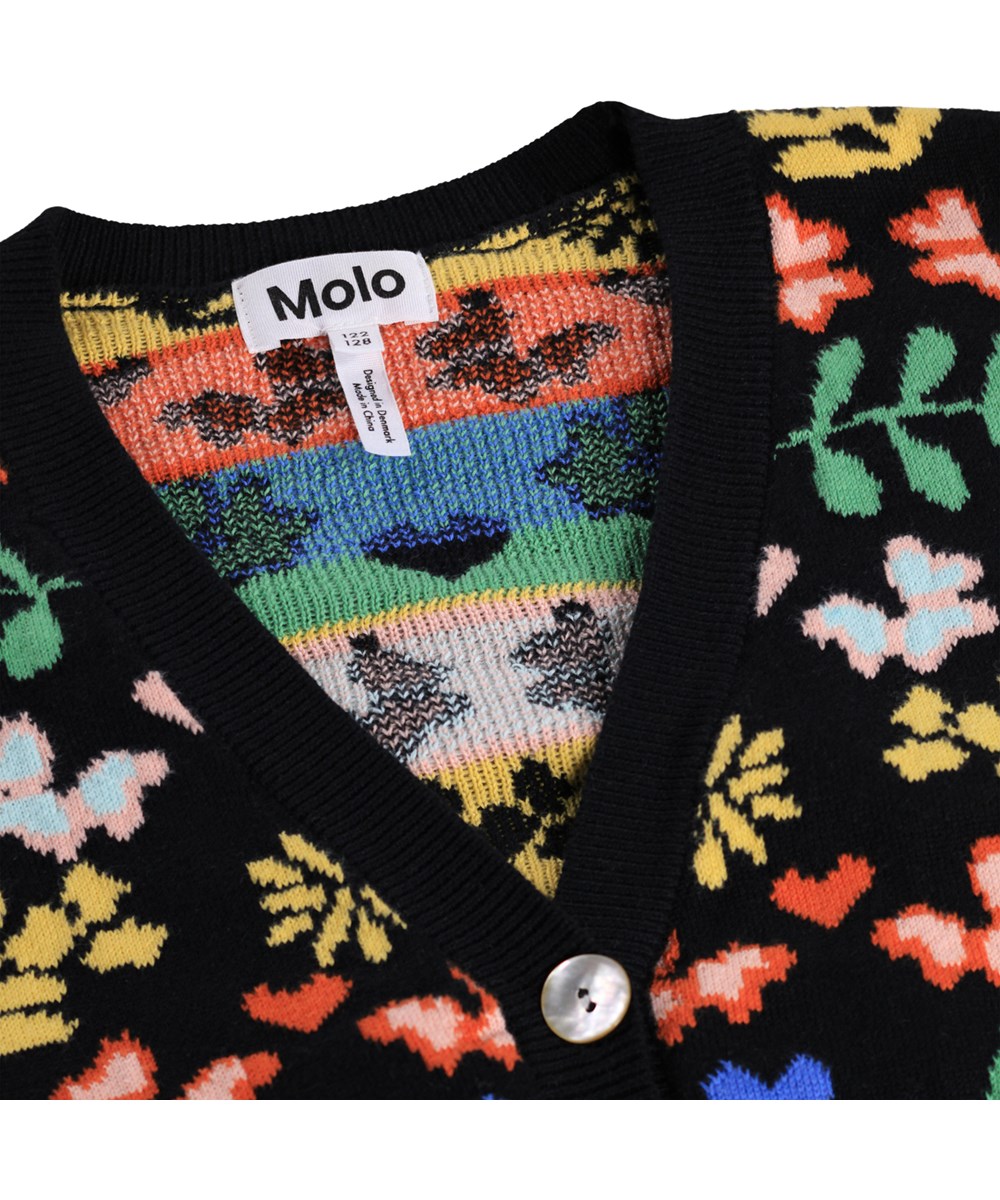 Gilly - Flower Joy - Black cotton cardigan for children