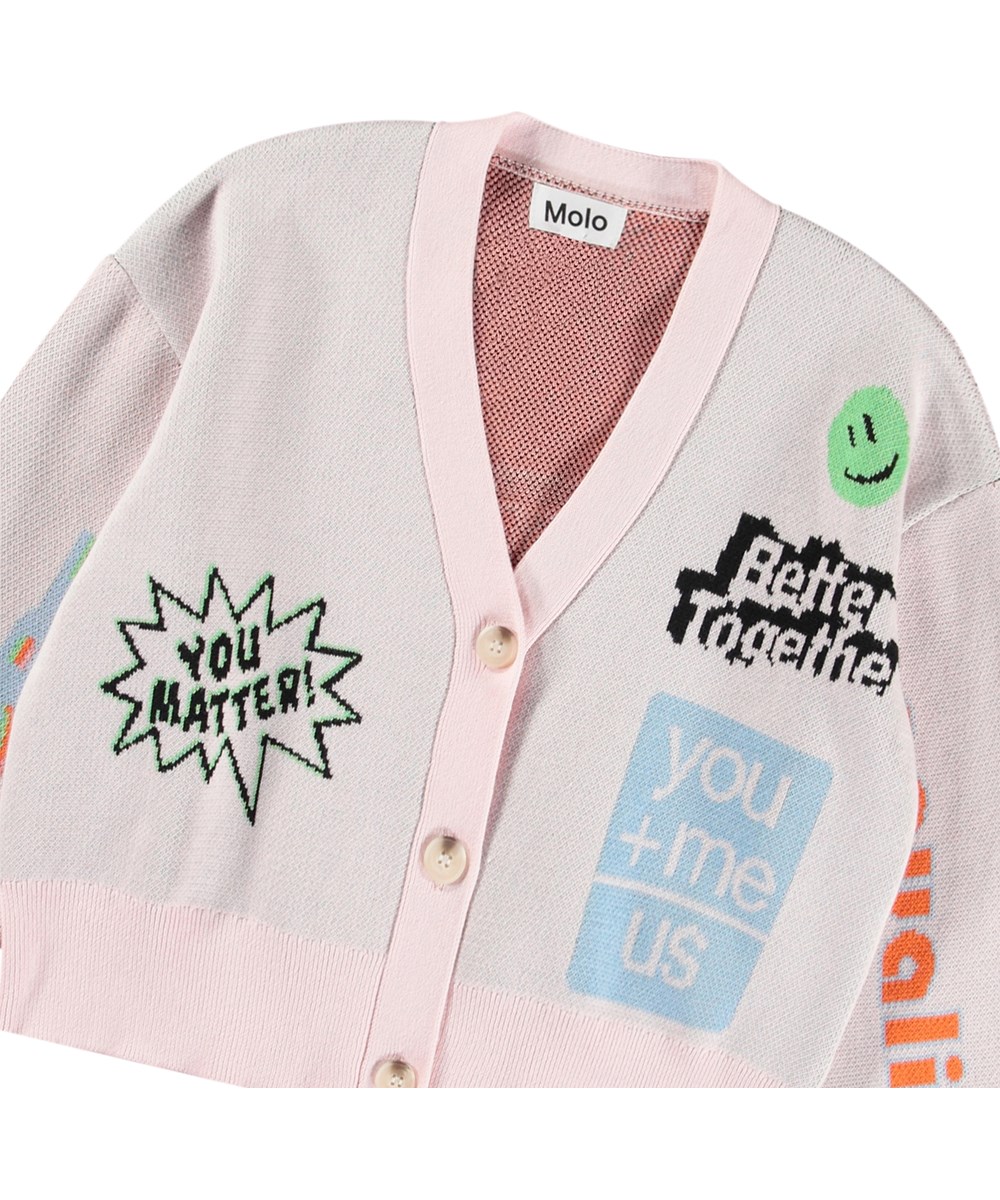 Gilly - Speak Up - Pink cardigan for children in soft organic cotton with buttons.