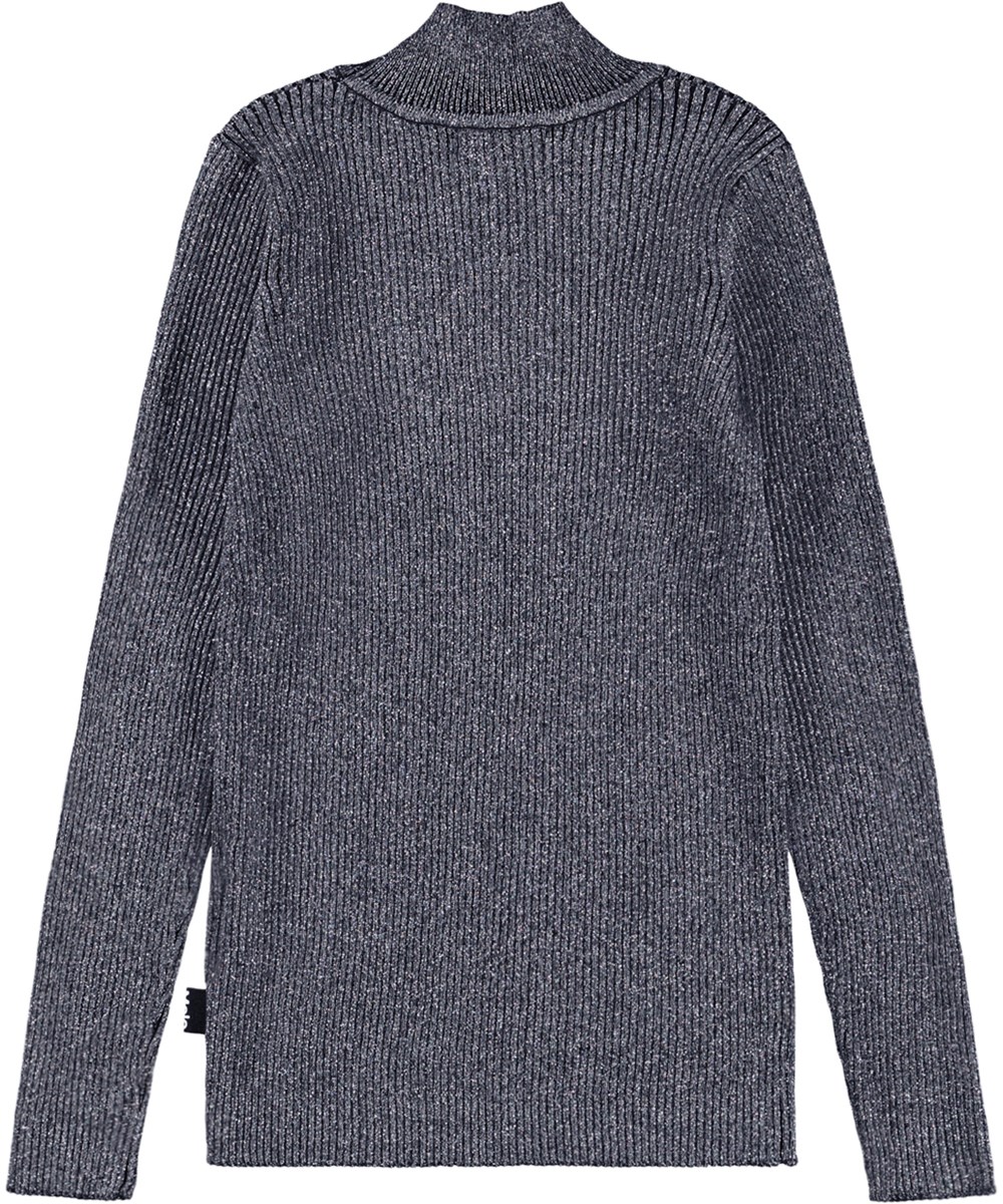 Ginevra - Black Silver - Grey rib-knitted sweater for children made of cotton with metallic thread.