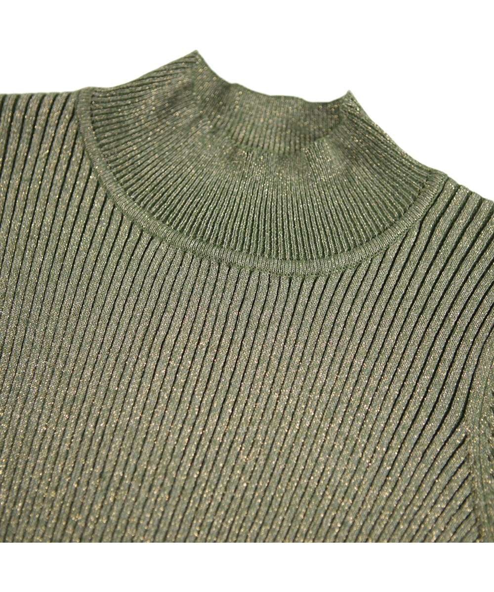Ginevra - Golden Evergreen - Green rib-knitted sweater for children made of cotton with metallic thread.