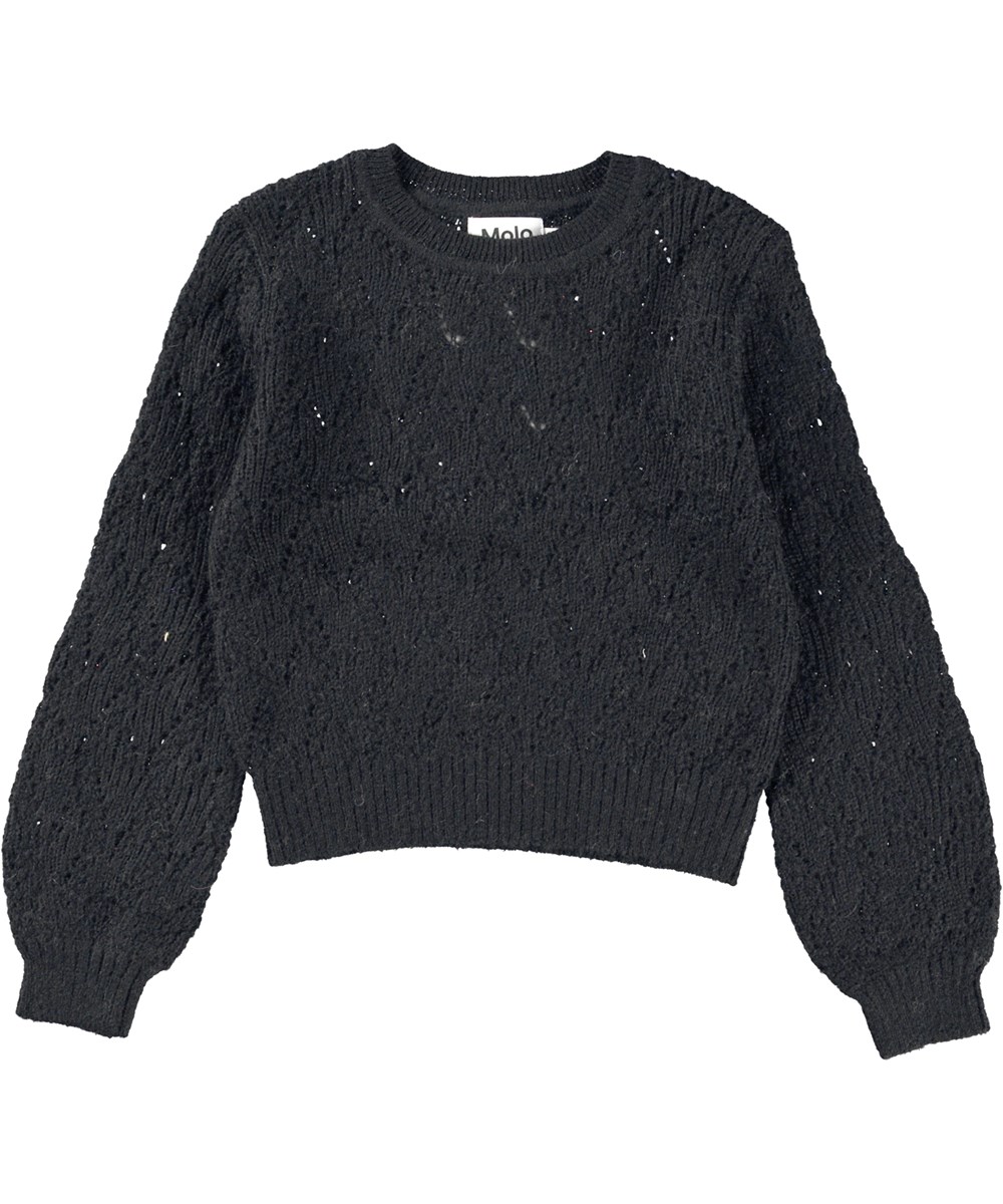 Ginger - Black - Black knit jumper in hole pattern
