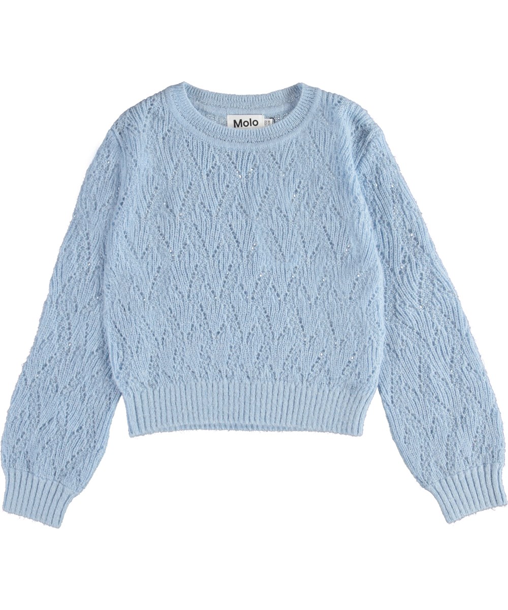Ginger - Blue Sky - Light blue knit top with hole pattern