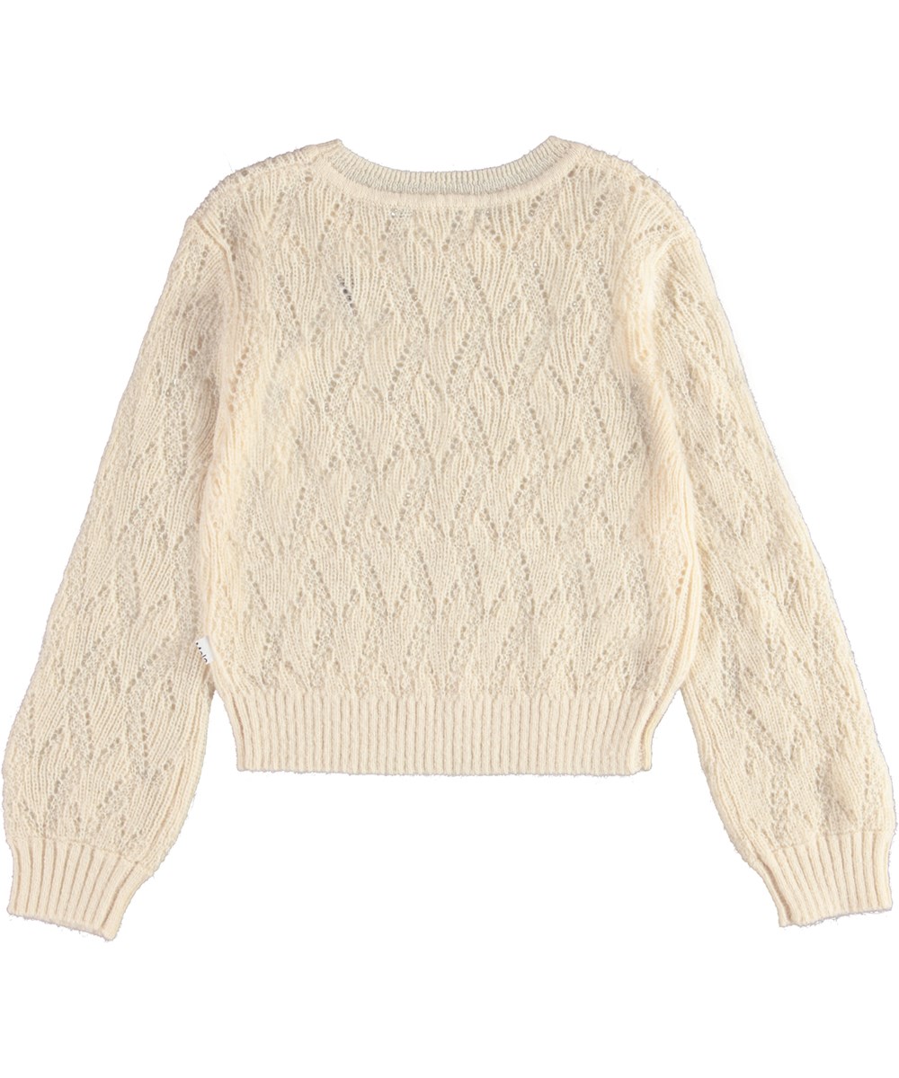 Ginger - Pearled Ivory - Light coloured knit top with hole pattern 
