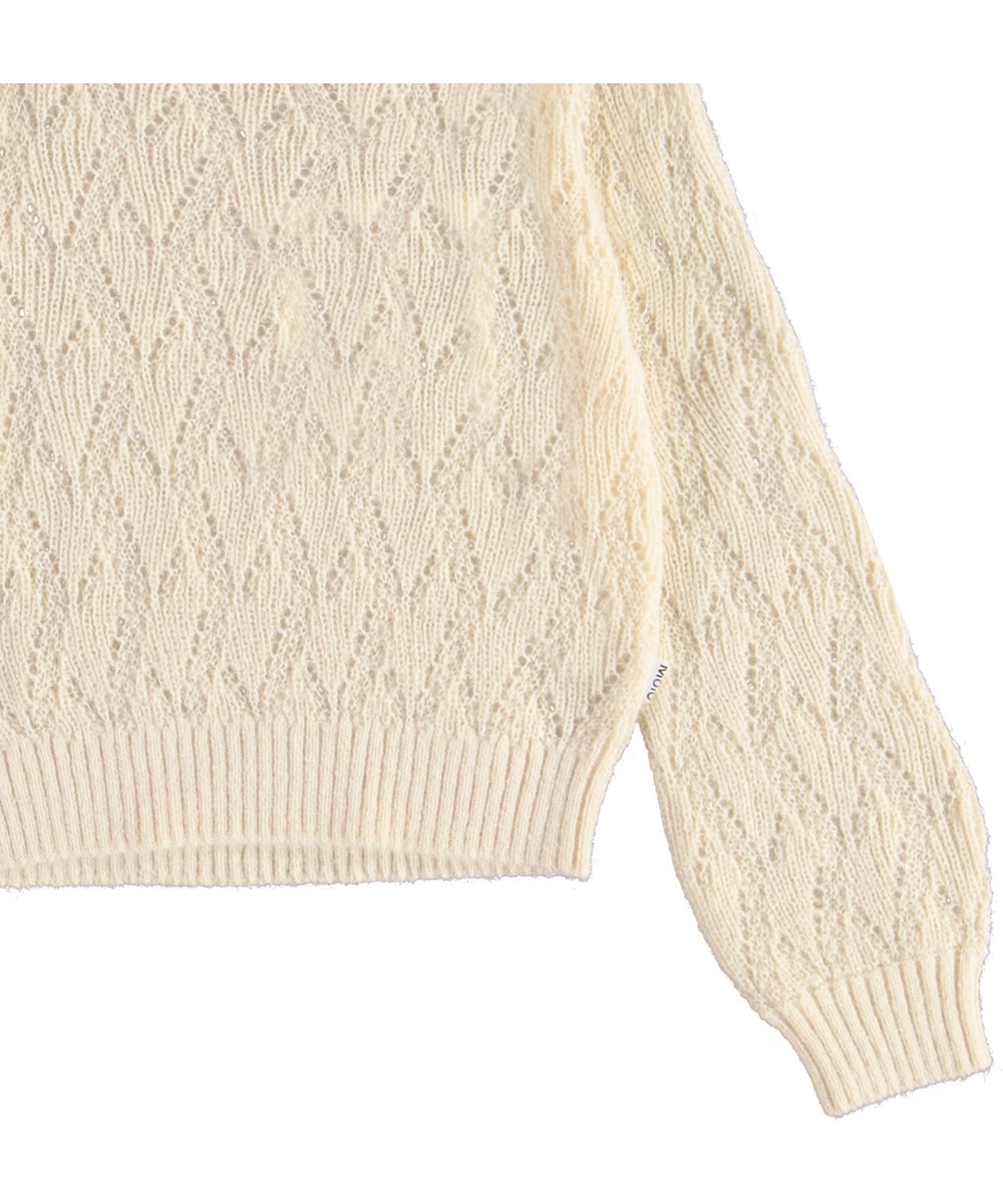 Ginger - Pearled Ivory - Light coloured knit top with hole pattern 