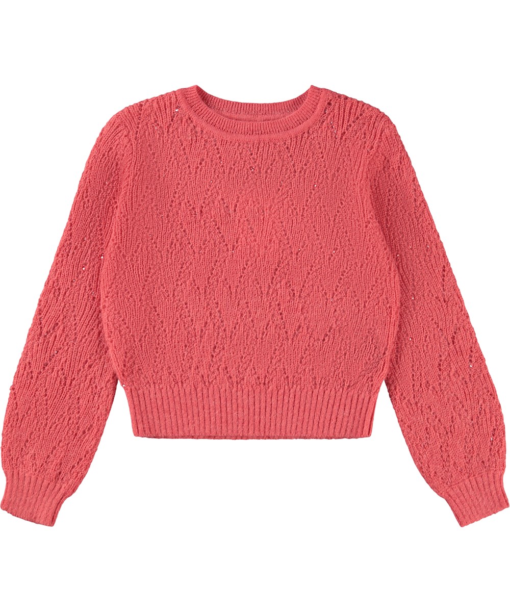 Ginger - Warm Coral - Pink knit jumper in hole pattern