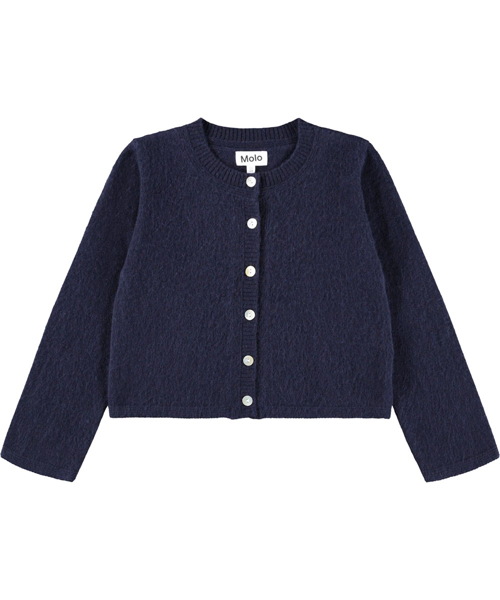 Giovanna - Galaxy Blue - Soft dark blue cardigan for children made of  ightly brushed wool.