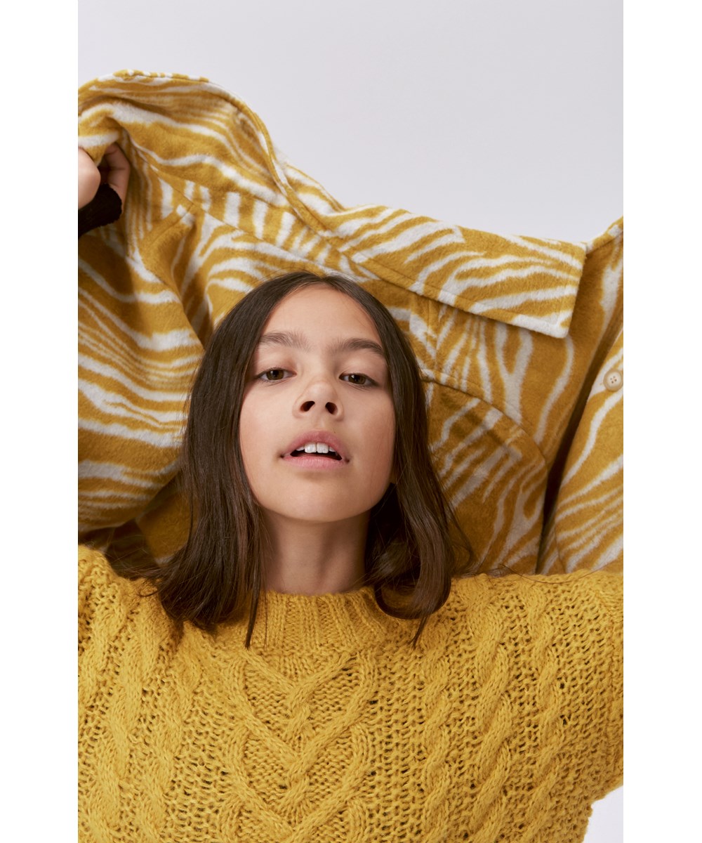 Gladys - Mimosa Yellow - Yellow knit jumper in cable knit