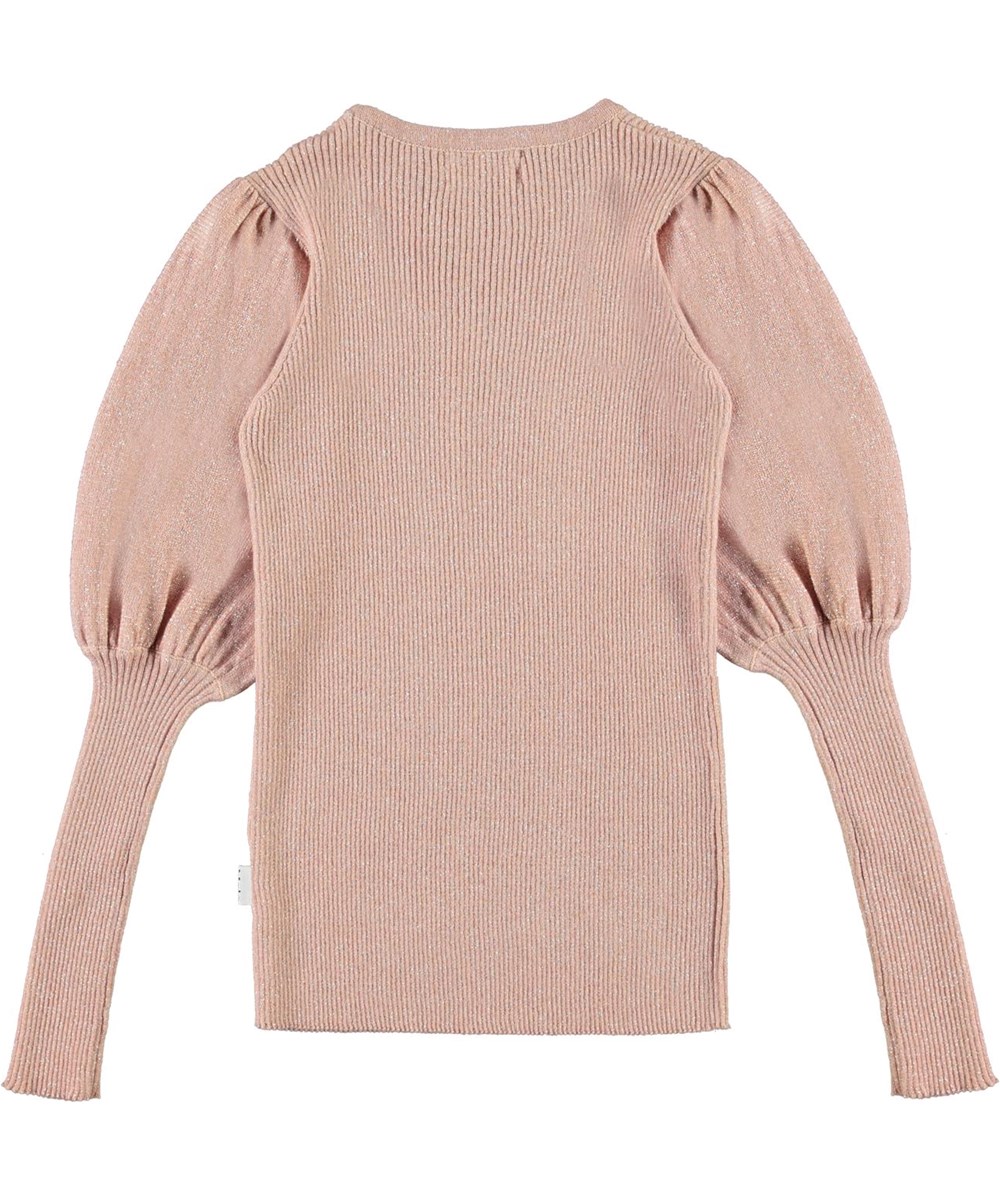Glenda - Cameo Rose - Rose coloured, glitter knit top with puff sleeves 