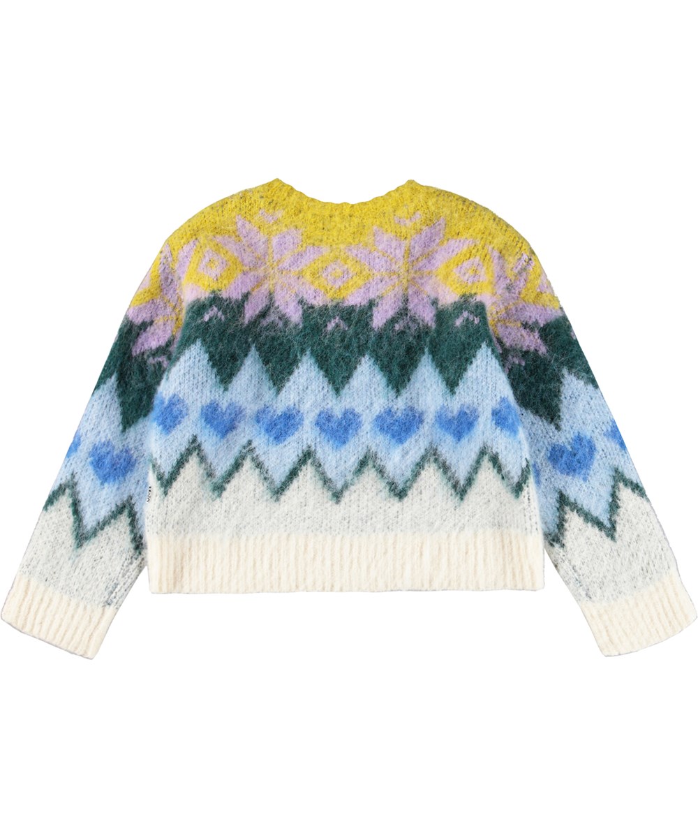 Glenda - Grande Nordic - Multicolored graphic knitted sweater for children made of an alpaca wool blend.