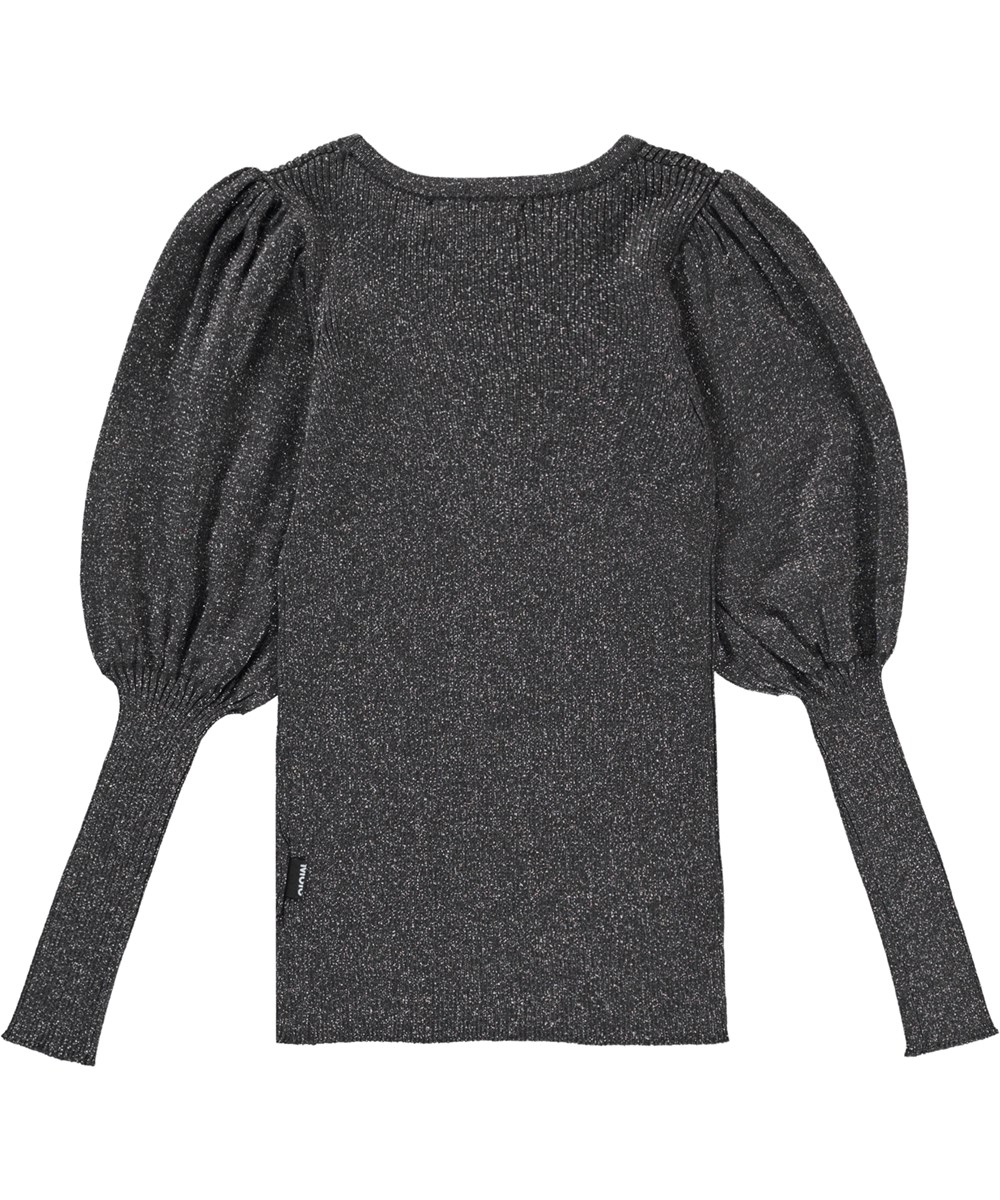 Glenda - Space Grey - Dark grey top with puff sleeves 