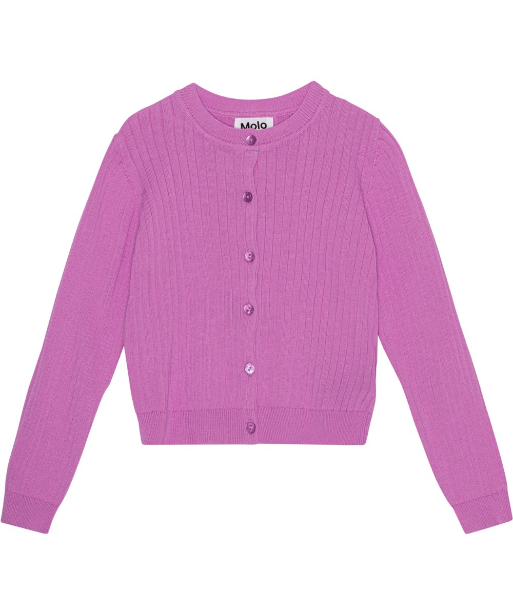 Gloria - Purple Pink - Purple-pink cardigan in delicate, soft knit organic cotton 