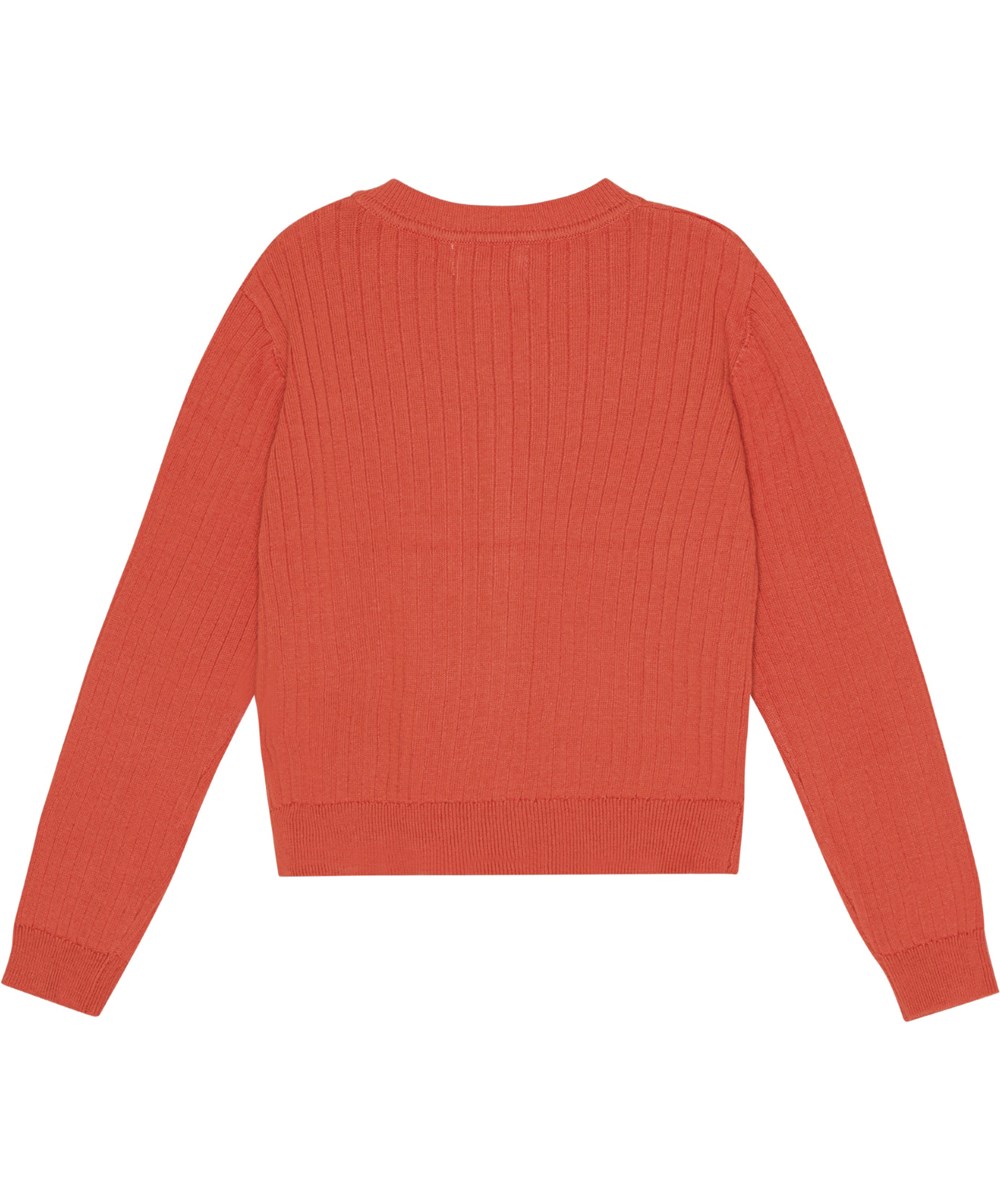 Gloria - Red Clay - Red cardigan in a delicate, soft knit organic cotton 