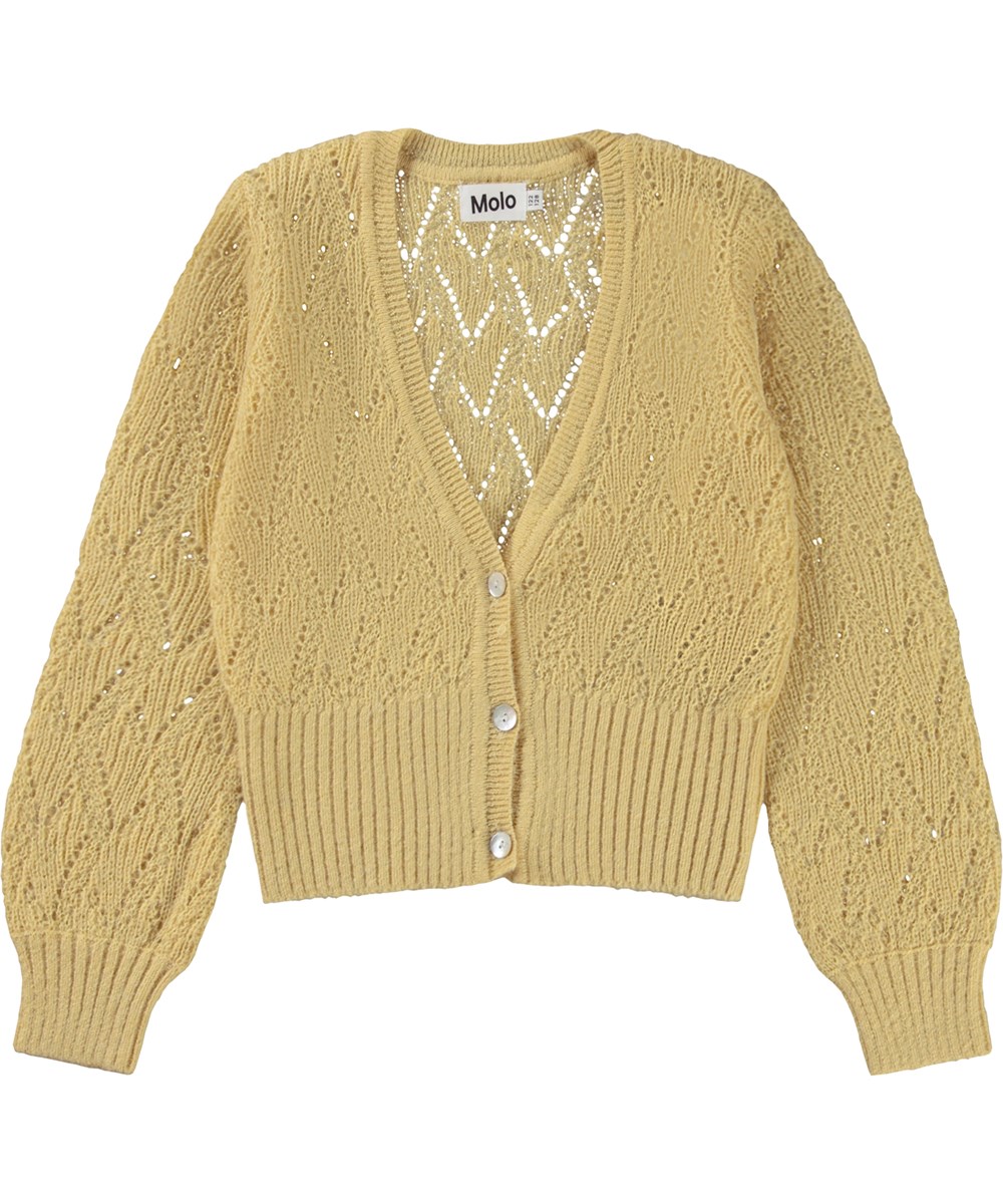 Glory - Pale Sun - Dusty yellow cardigan in a knit with hole pattern