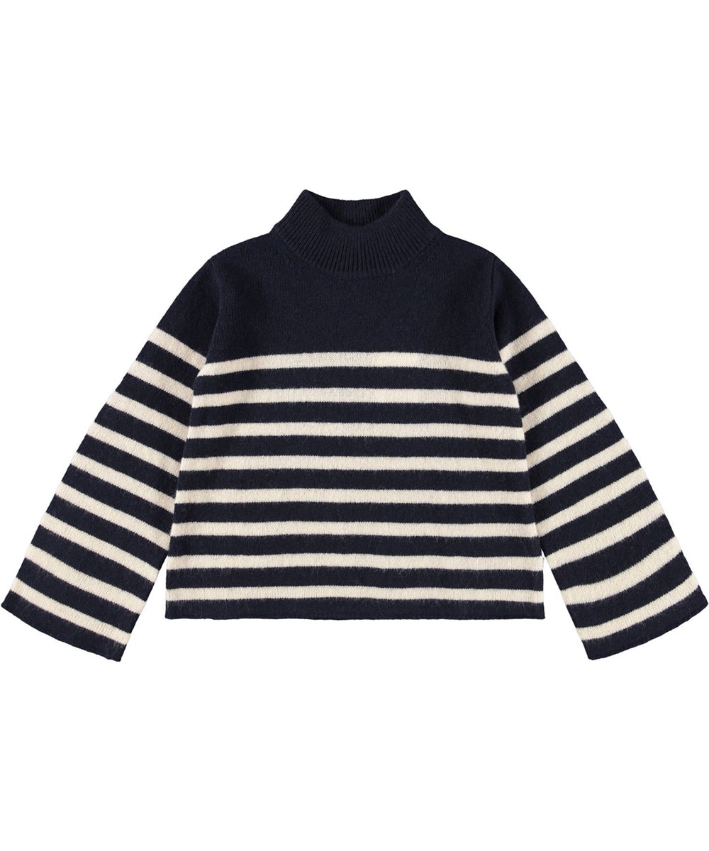 Govina - Blue Cream - High-necked sweater for children made of a wool with blue and white stripes.