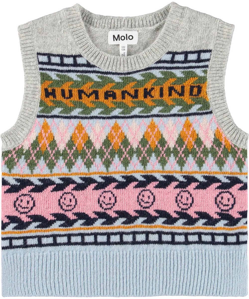 Grace - Kind Argyle - Multicoloured knitted vest for children made of wool.