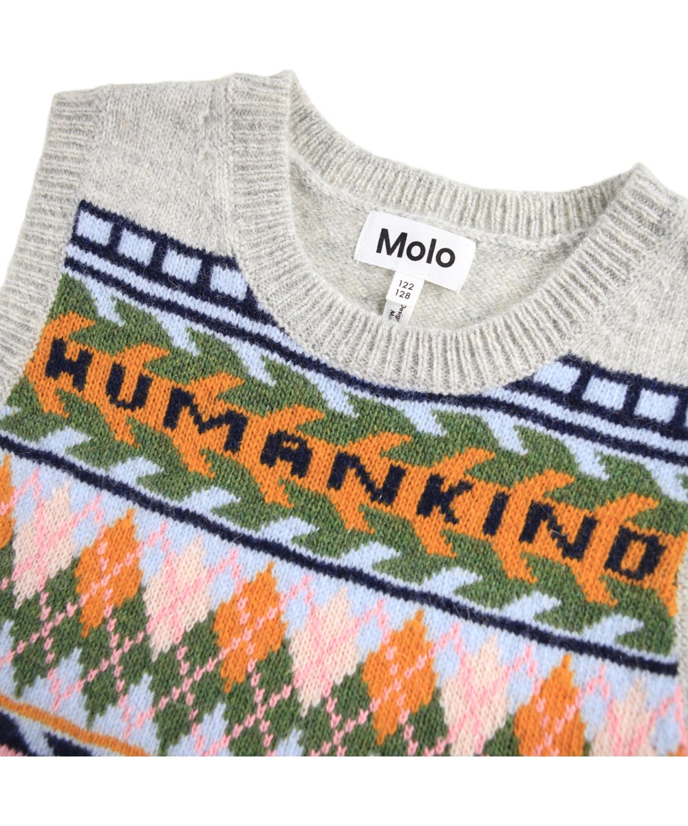 Grace - Kind Argyle - Multicoloured knitted vest for children made of wool.