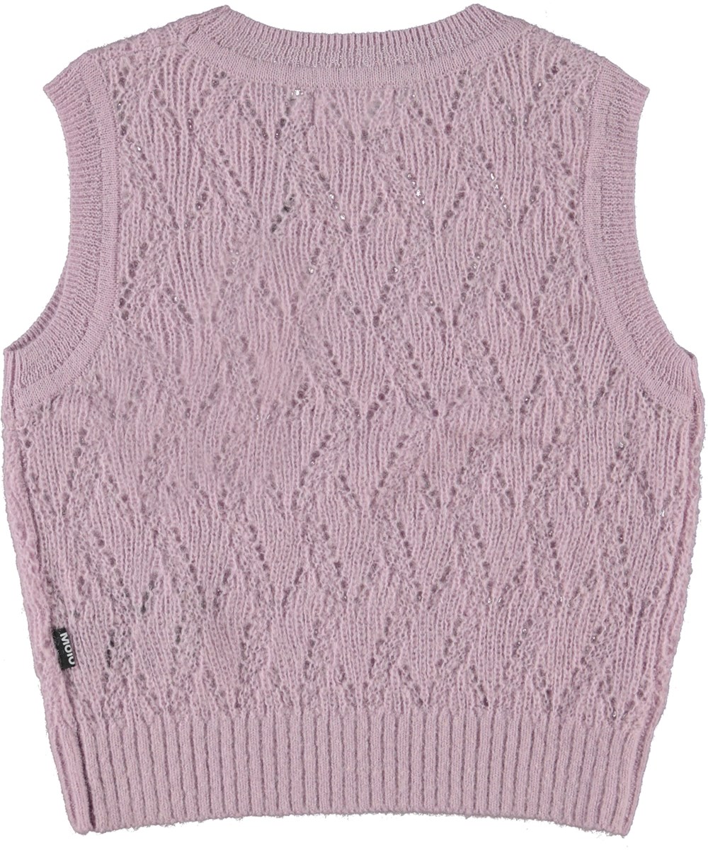 Greta - Alpine Glow - Light purple knit waistcoat in a hole pattern