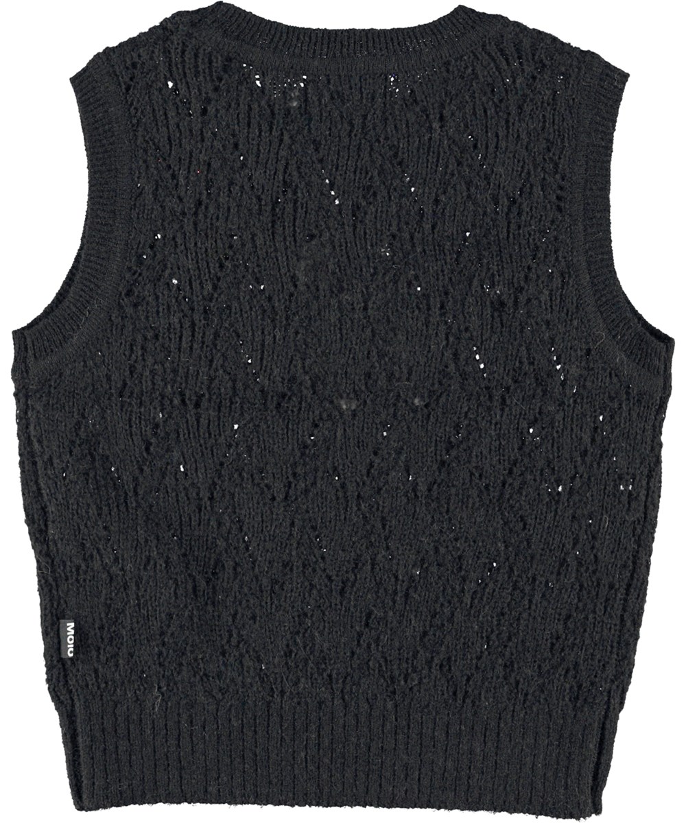 Greta - Black - Black knit waistcoat in a hole pattern