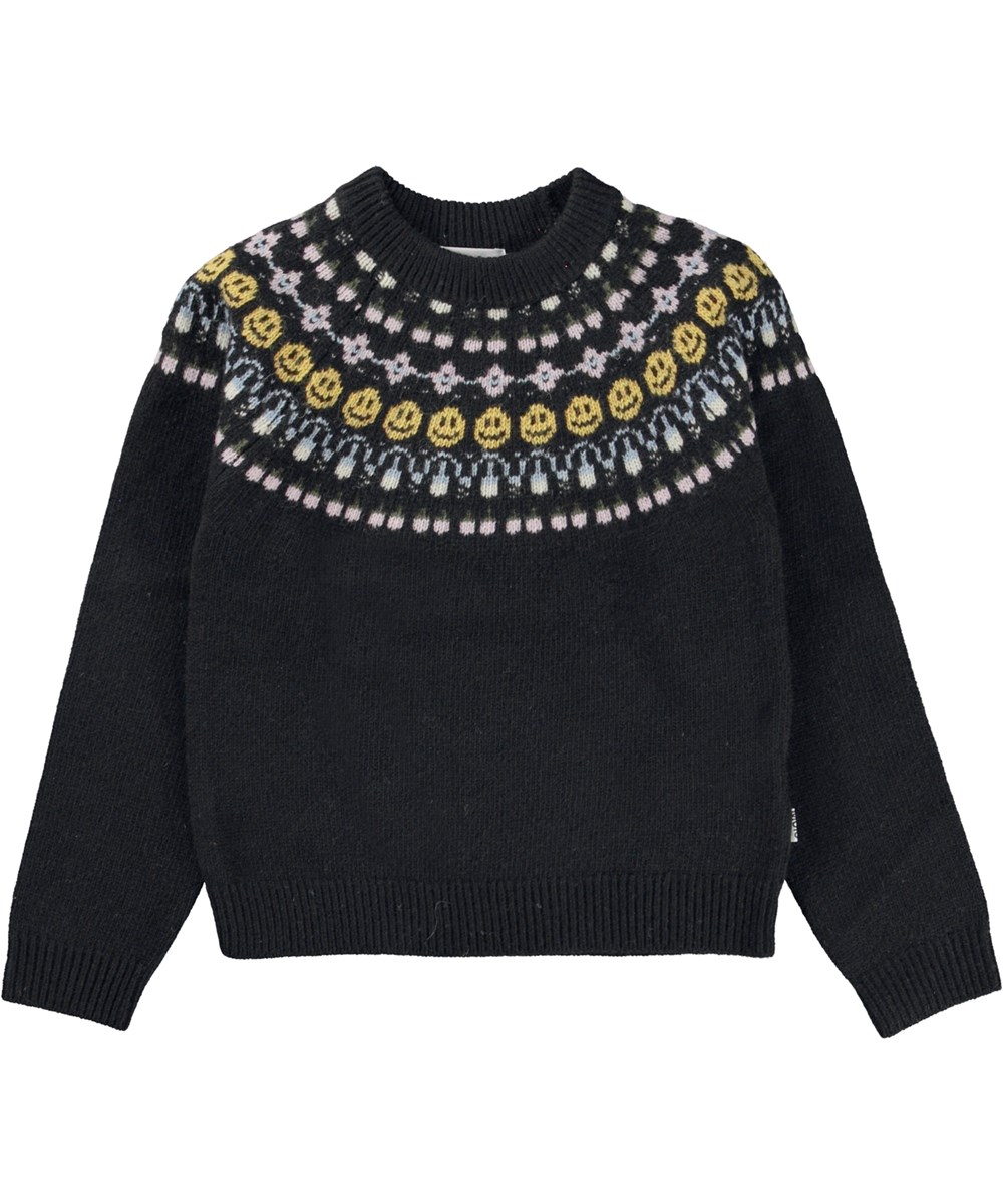 Gretchen - Nordic Forest - Black knit jumper with graphic collar