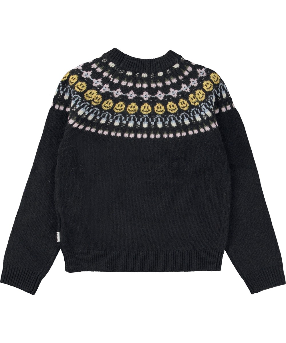 Gretchen - Nordic Forest - Black knit jumper with graphic collar