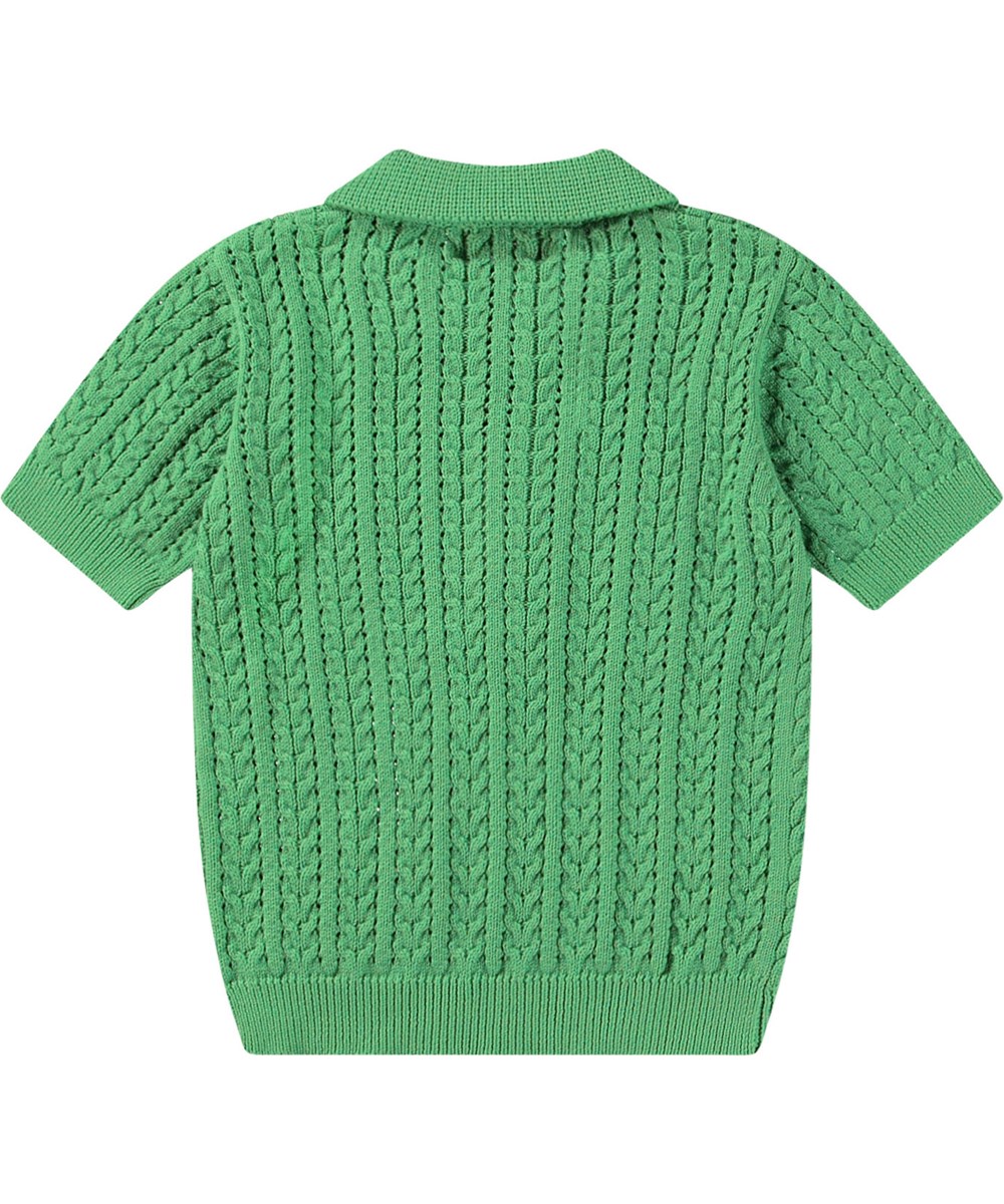 Gretel - Jungle Power - Knitted green t-shirt for children in soft organic cotton with mother-of-pearl buttons.