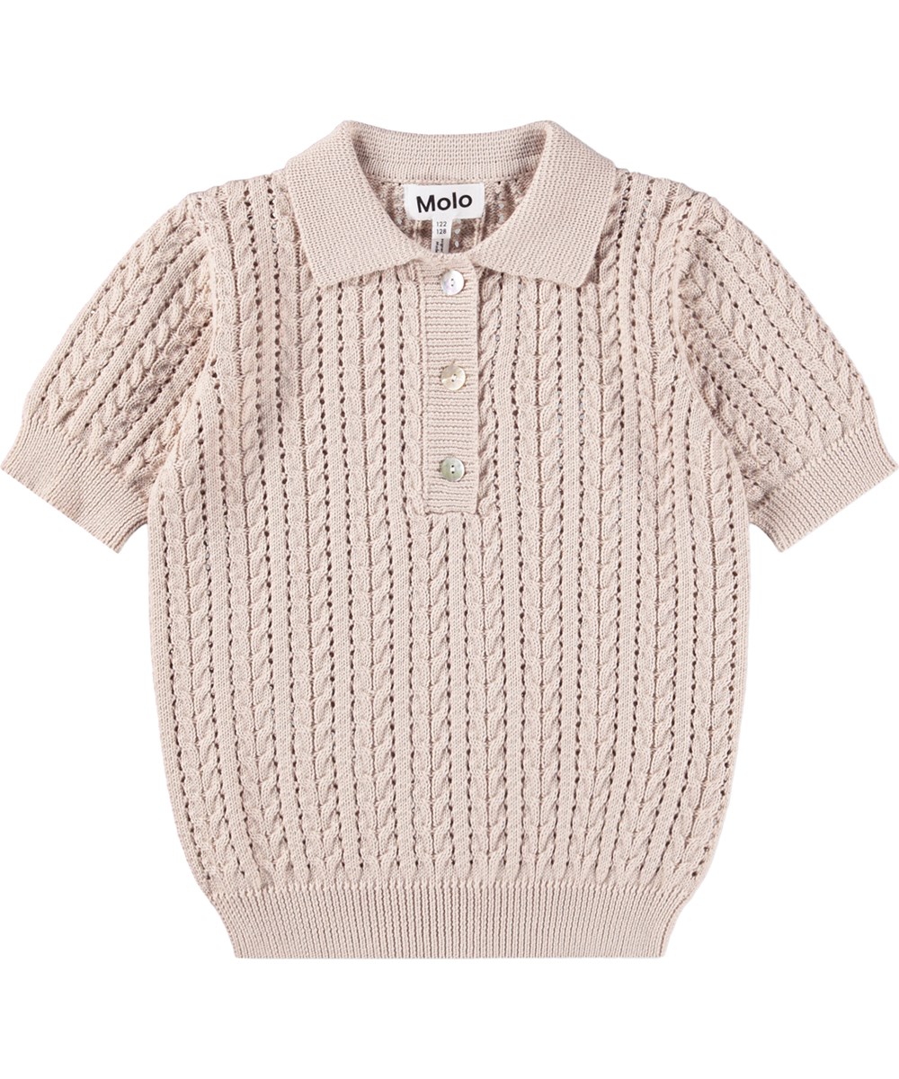 Gretel - Soft Powder - Beige crocheted T-shirt made of organic cotton 