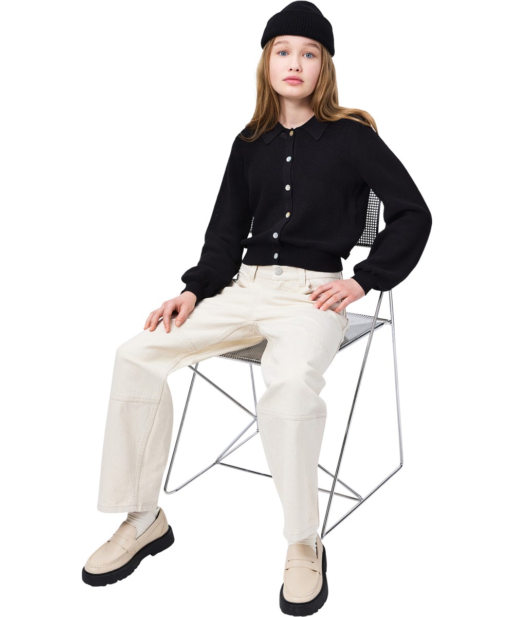 Guida - Black - Black crocheted cardigan for children made of organic cotton