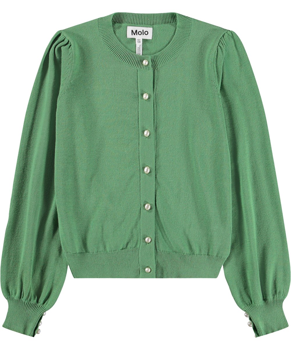 Guinevere - Groovy Green - Green knitted cardigan for children made of organic cotton 