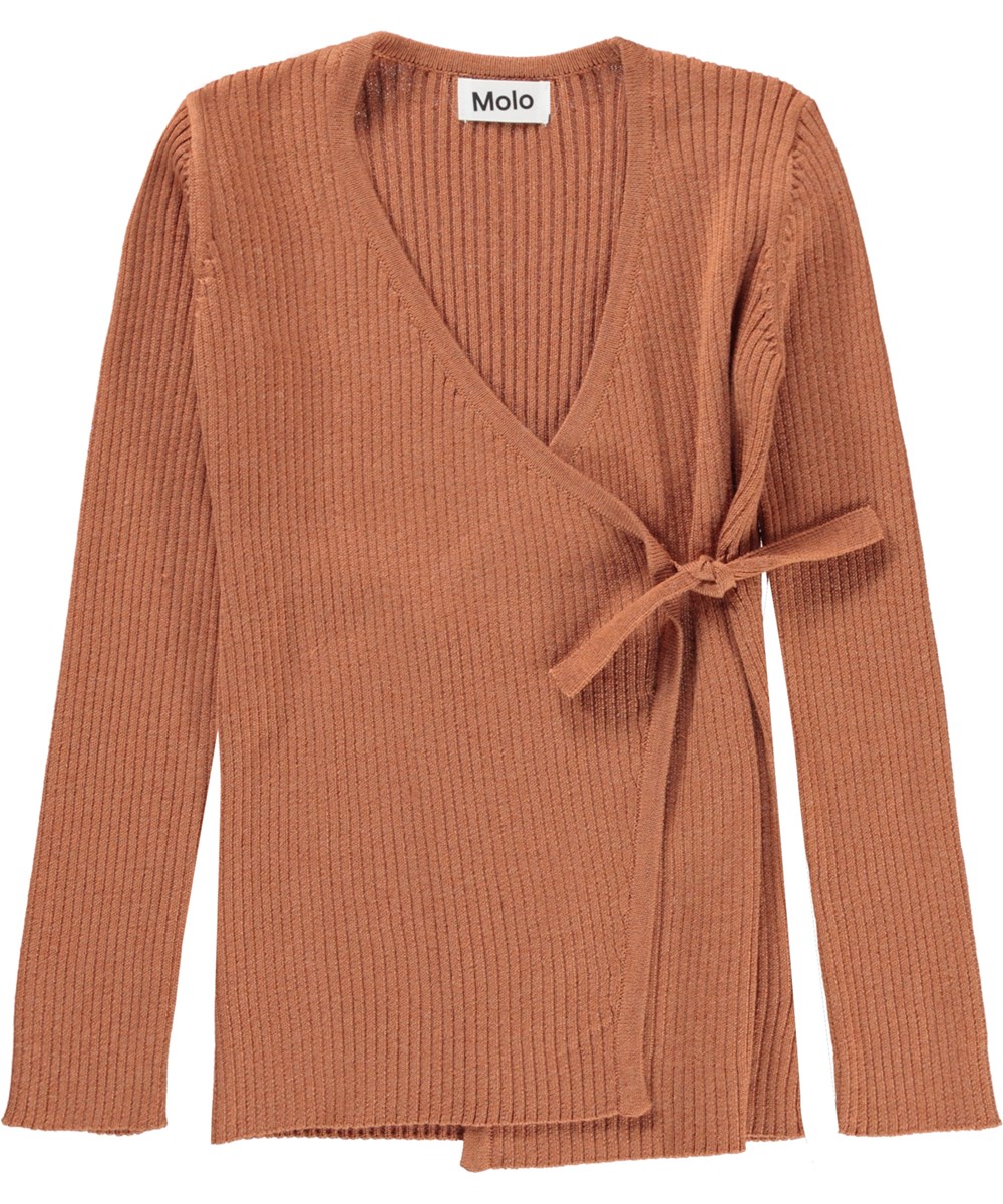 Gwyn - Rose Mist - Brown wrap around knit top with ties 