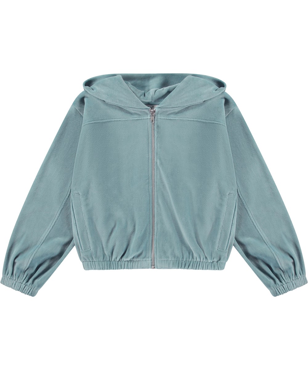 Madeleine - Calm - Light blue velour hoodie with zip closure 