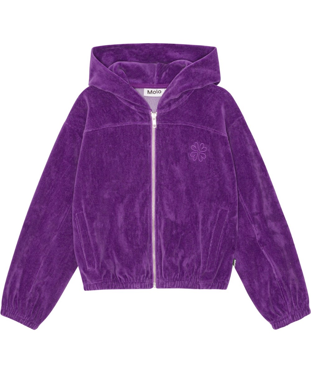 Madeleine - Purple Dusk - Purple velour hoodie with zip closure