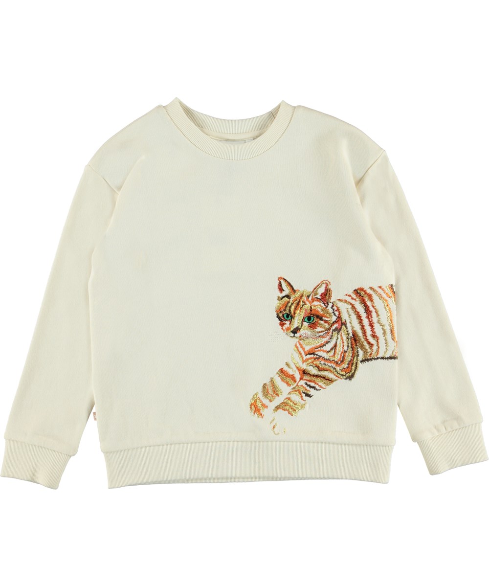 Maila - Pearled Ivory - Sweatshirt with embroidered cat