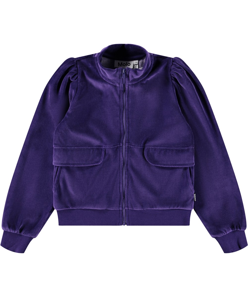 Malika - Space Purple - Purple cardigan made of soft velour.
