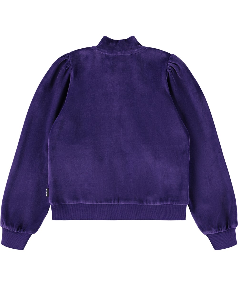 Malika - Space Purple - Purple cardigan made of soft velour.