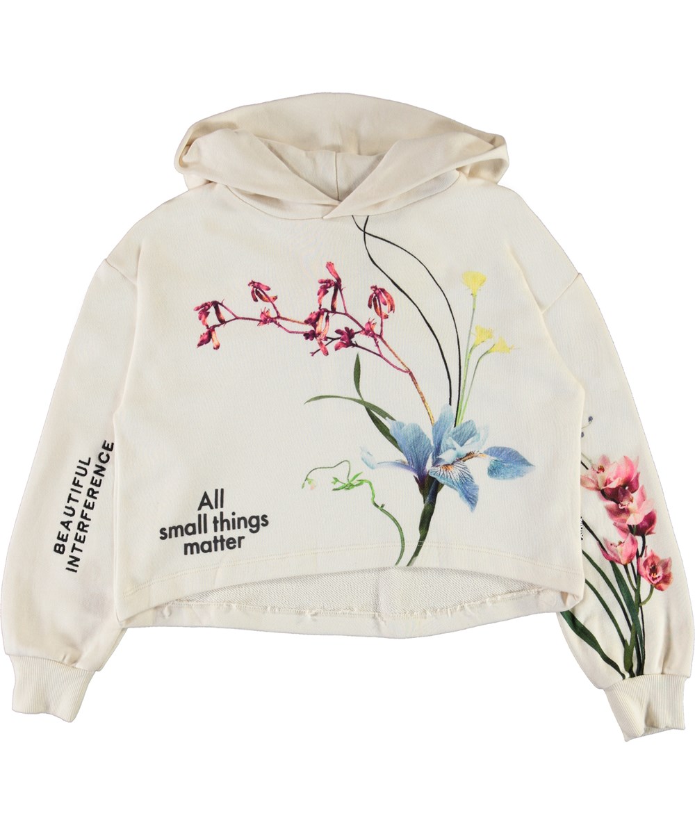Malina - Ikebana Place - Light coloured hoodie with floral print 