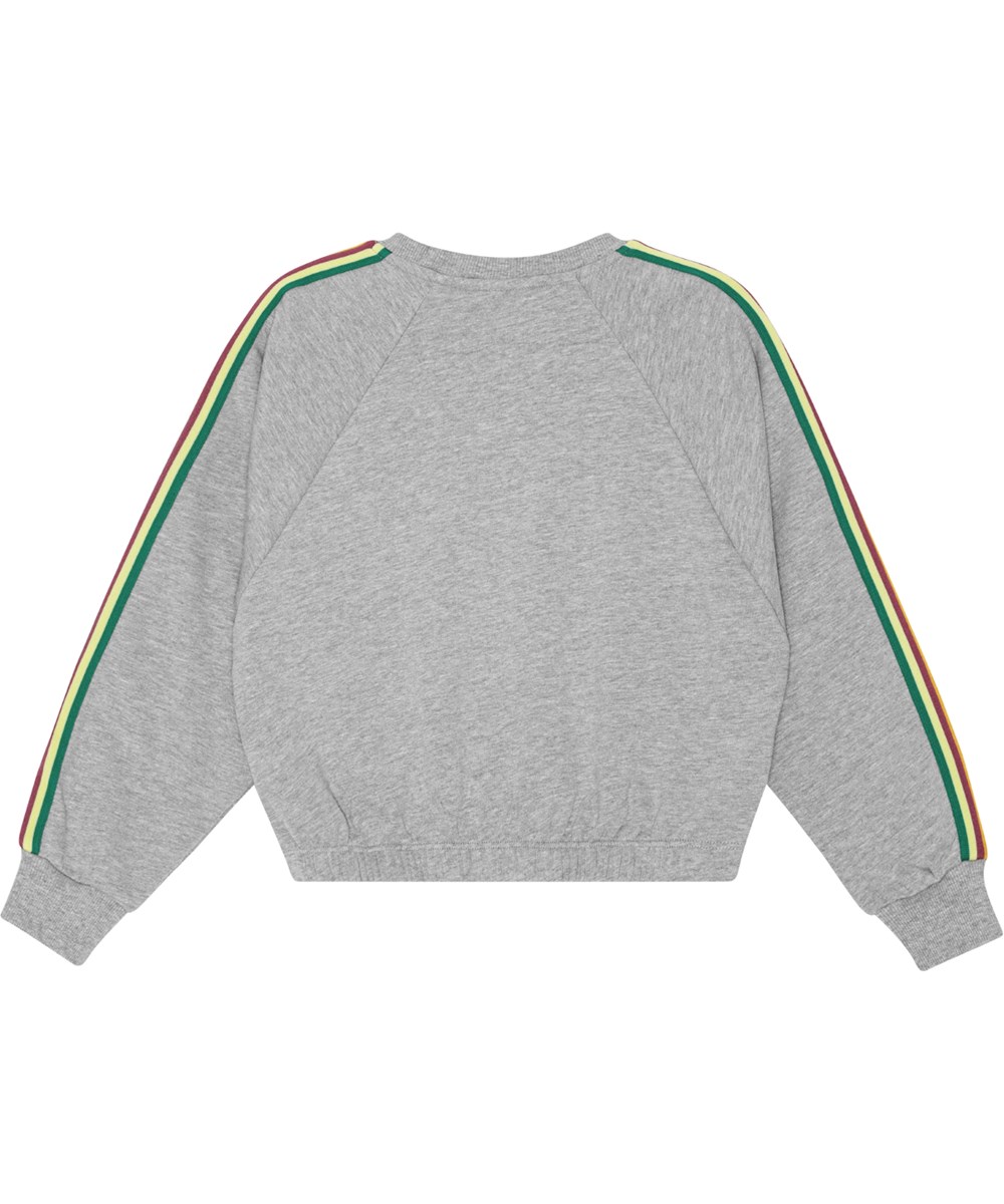 Malinda - Grey Melange - Short marled grey sweatshirt in organic cotton with raglan sleeves.