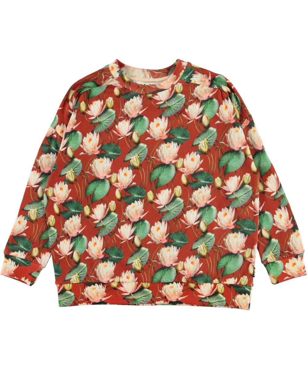 Mandy - Autumn Lily_Baby - Brown sweatshirt water lily print