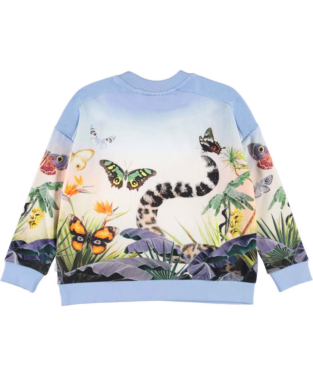 Mandy - Dreamy Jaguar - Light blue organic sweatshirt with leopard 