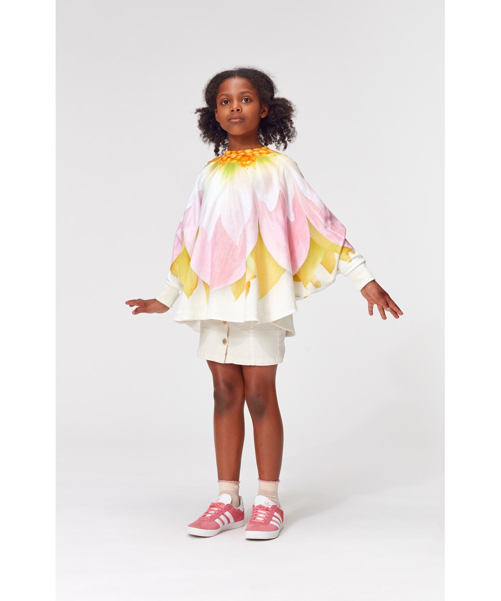 Marcella - Spring Bloom - White organic poncho with floral print