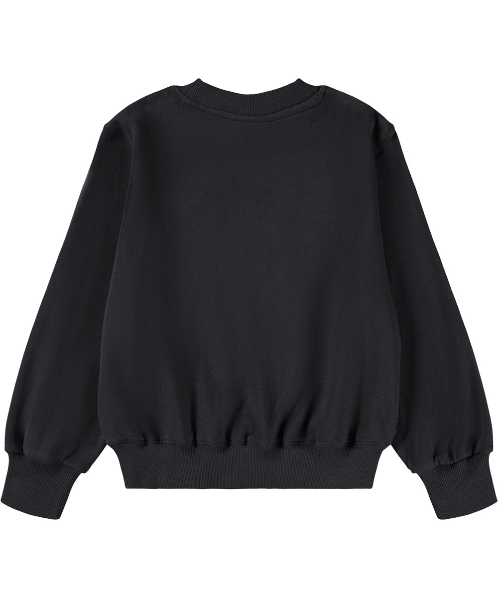 Marge - Christmas Tree - Black sweatshirt for children made of organic cotton with an embroidered sequin Christmas tree.