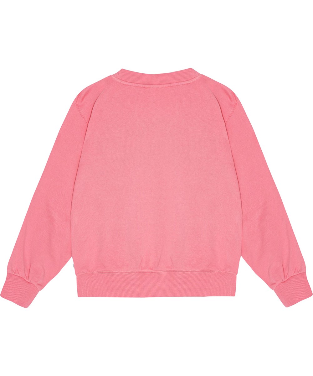 Marge - Flamingo Plume - Oversized pink sweatshirt in organic cotton with black floral embroidery.