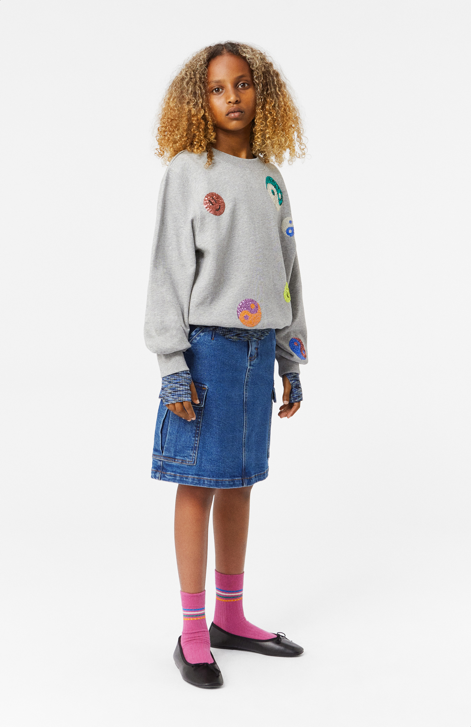 MOLO キッズ｜マルチカラー Marge スウェットシャツ Marge - Pool Blue - Blue organic sweatshirt with floral