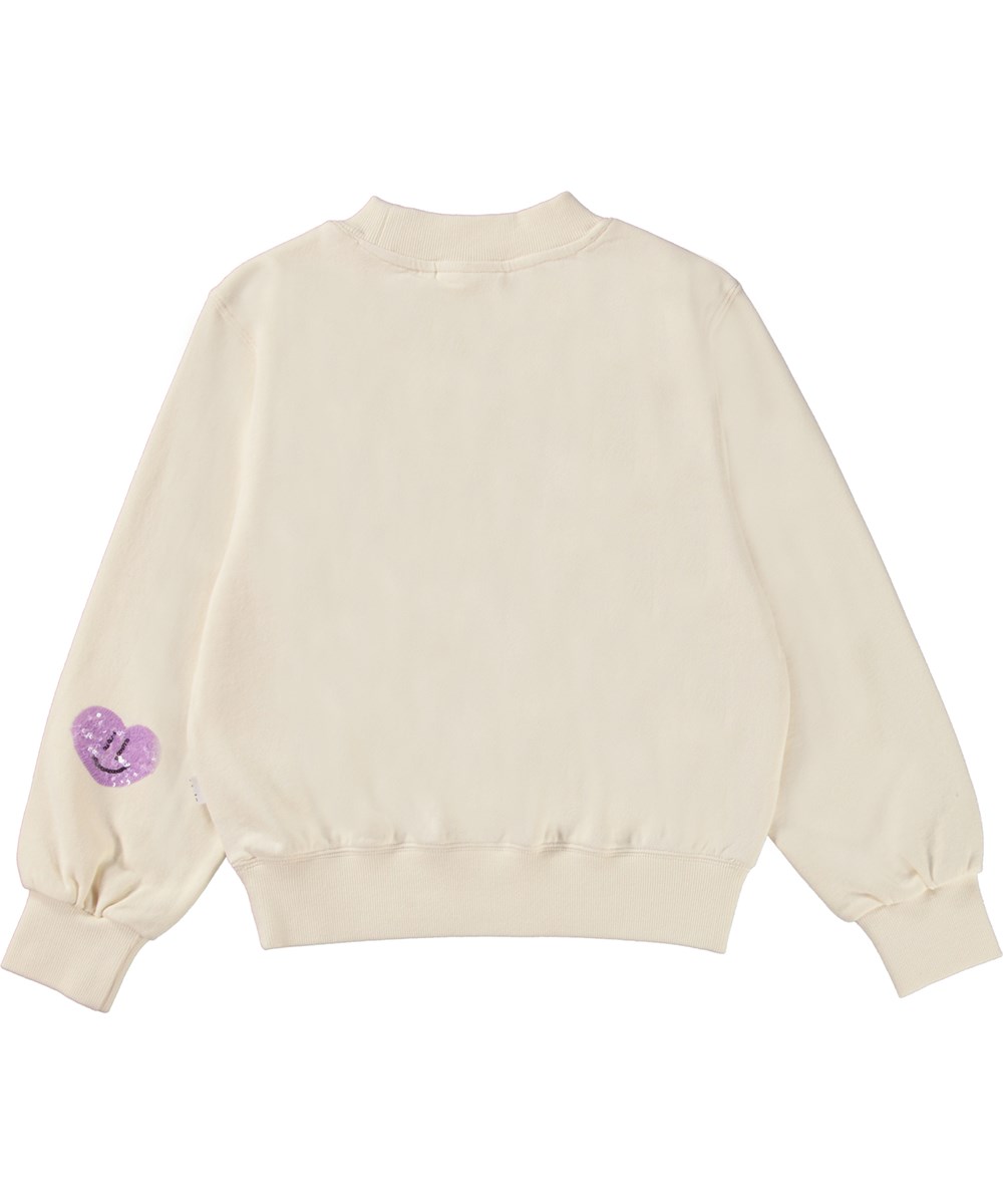 Marge - Heart Smiles - Off-white organic sweatshirt sequin heart