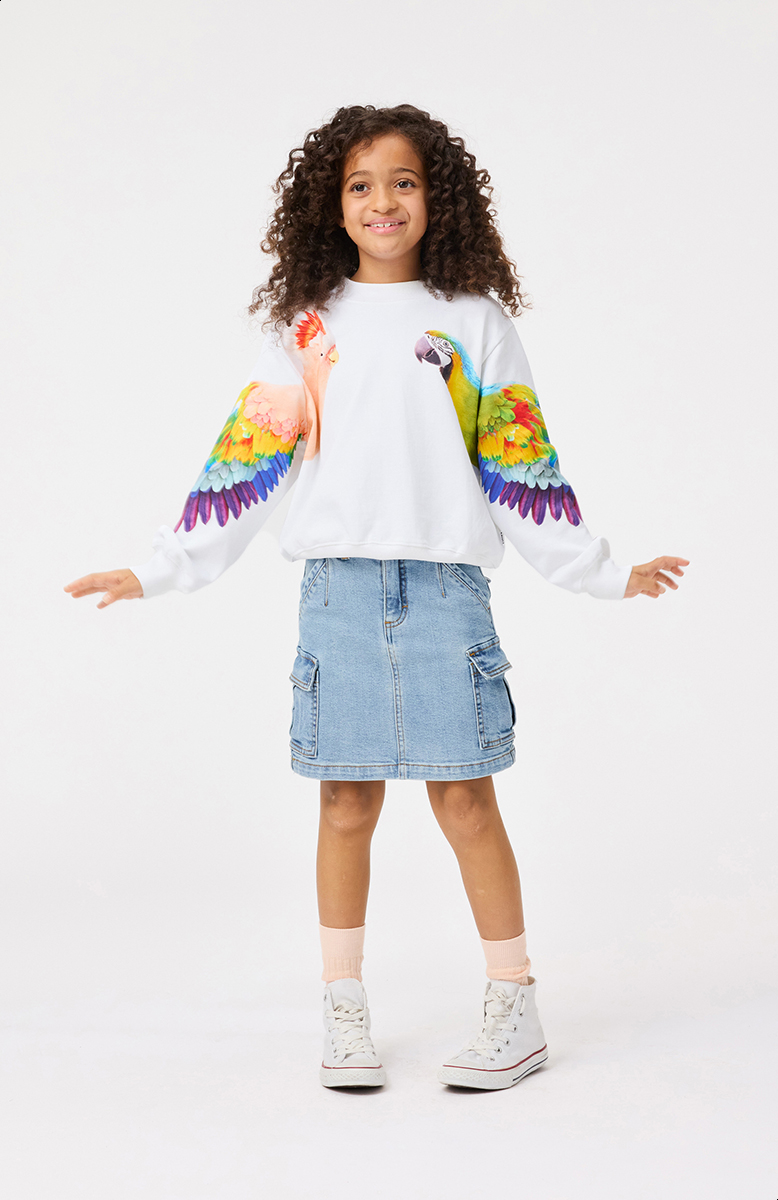 MOLO キッズ｜マルチカラー Marge スウェットシャツ Marge - Magic Parrots - White sweatshirt with print for