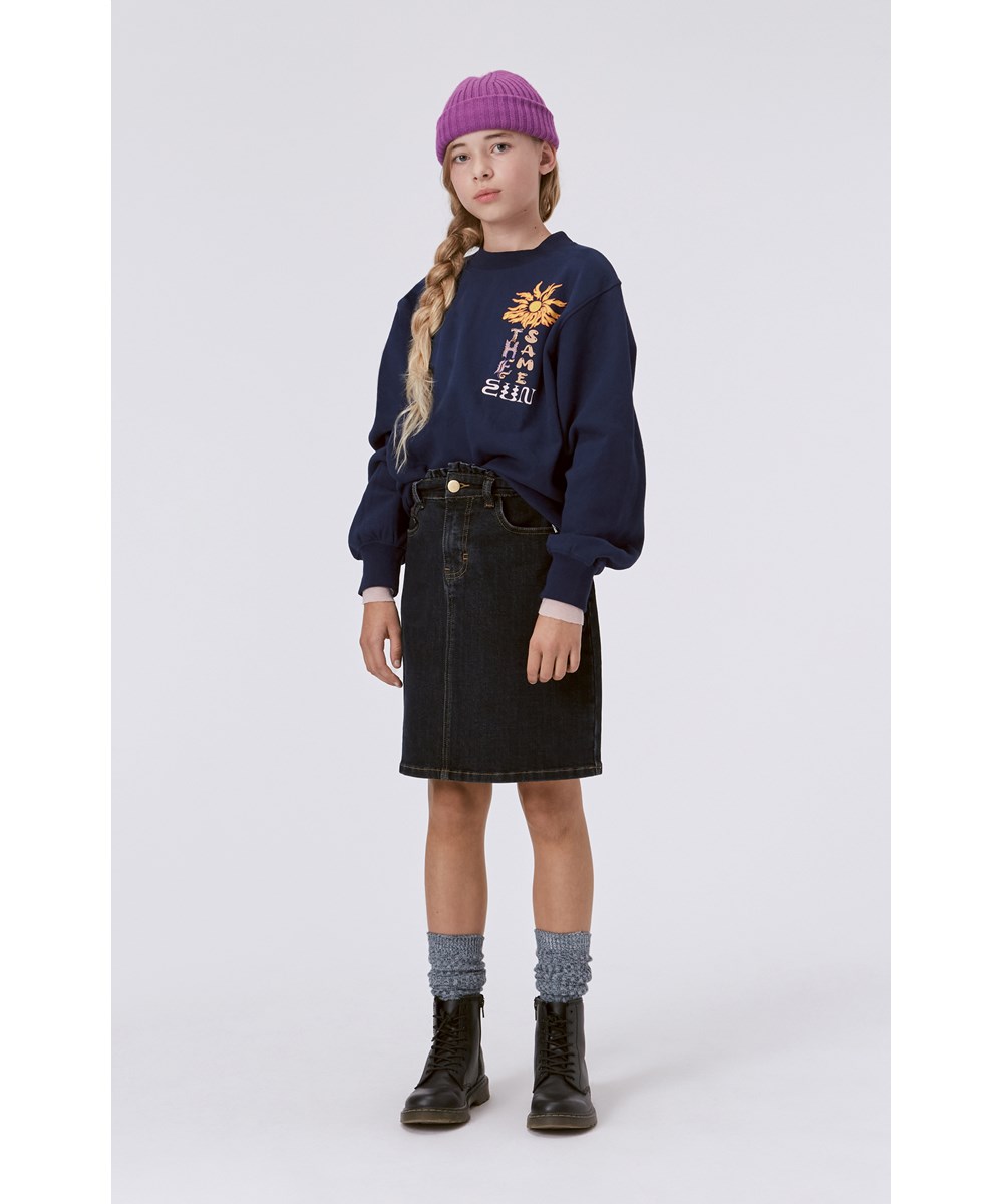 Marge - Navy Sky - Dark blue organic sweatshirt with graphic placement print